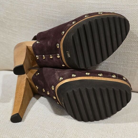 NWOB Kors Womens Studded Slingback Clogs In Chocolate Brown Suede SZ 8M Sandals - Picture 9 of 11